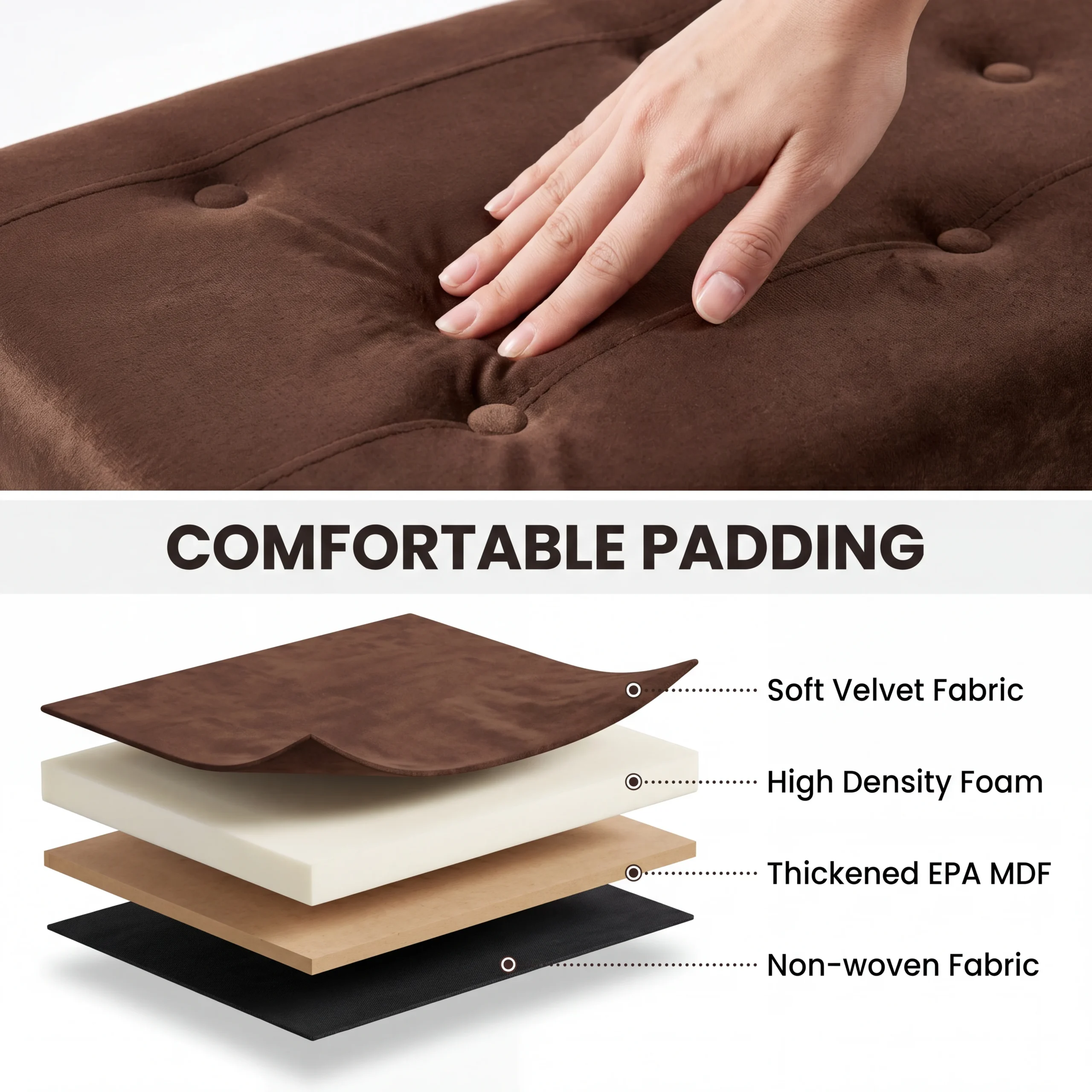 Foldable Velvet Storage Ottoman Bench – Brown
