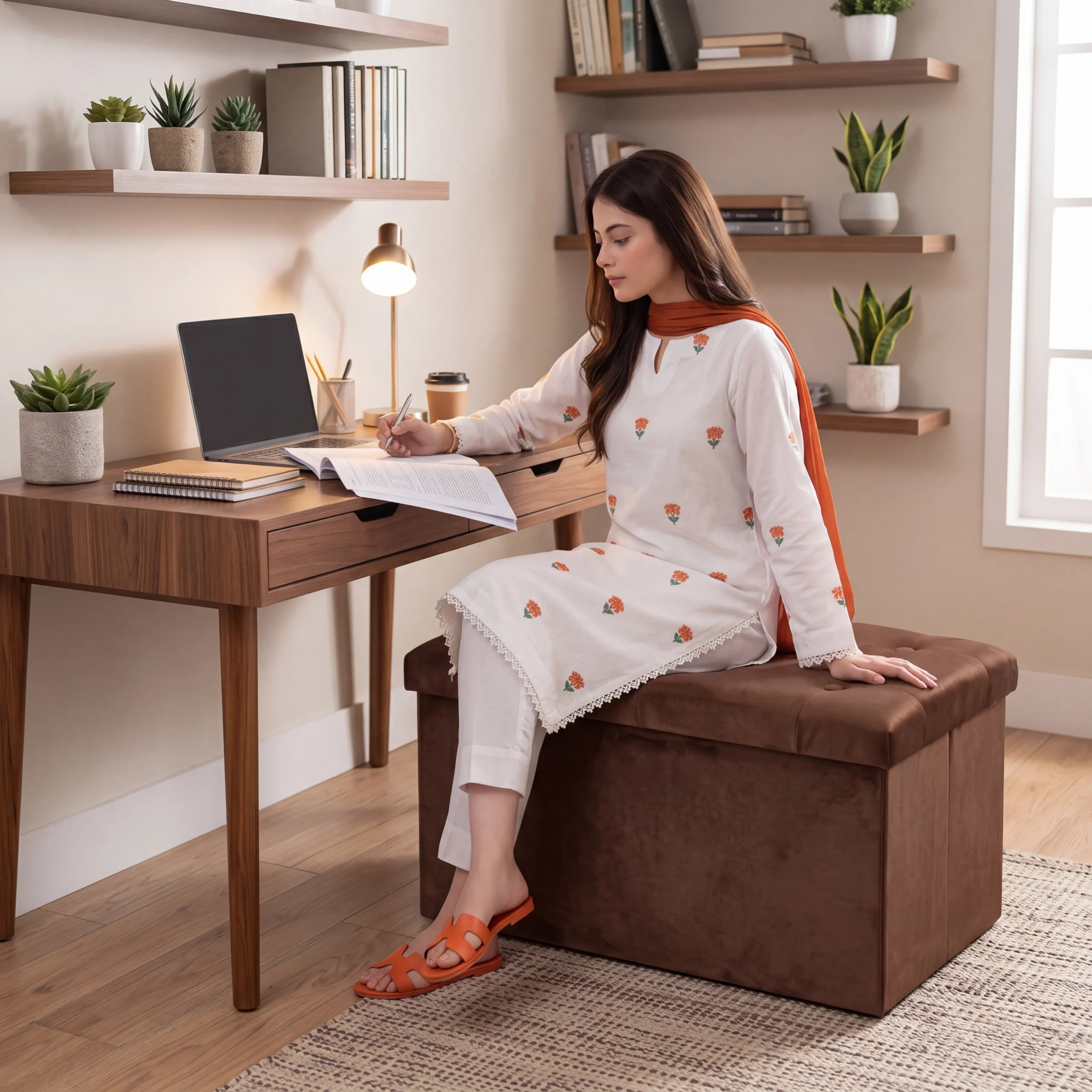 Foldable Velvet Storage Ottoman Bench – Brown