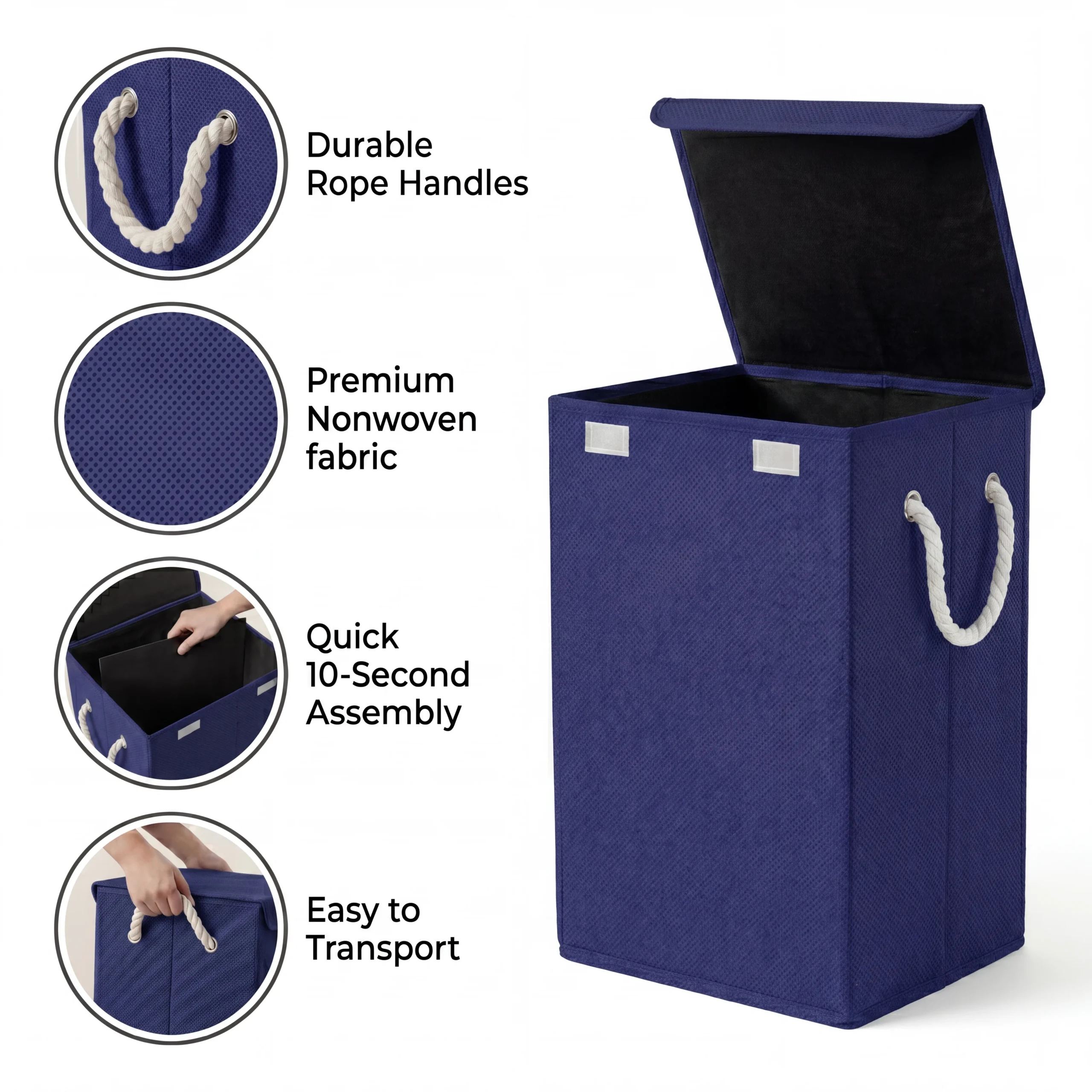 Foldable Laundry Basket With Lid & Handles – Blue