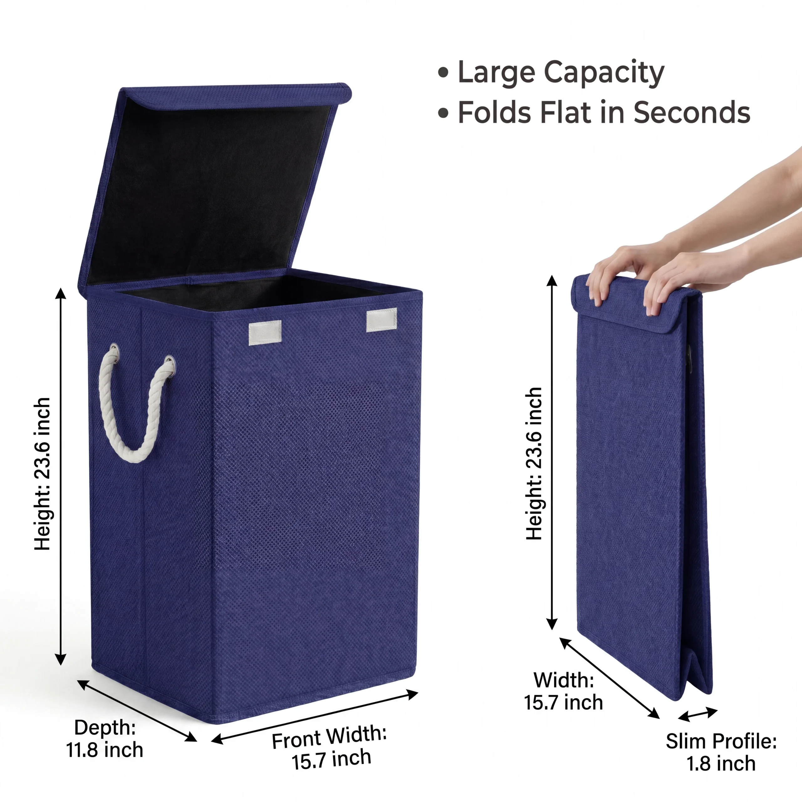 Foldable Laundry Basket With Lid & Handles – Blue